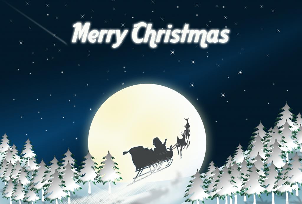 树,图形,雪橇,假日,星星,圣诞节,月亮,鹿,圣诞老人,天空,圣诞节