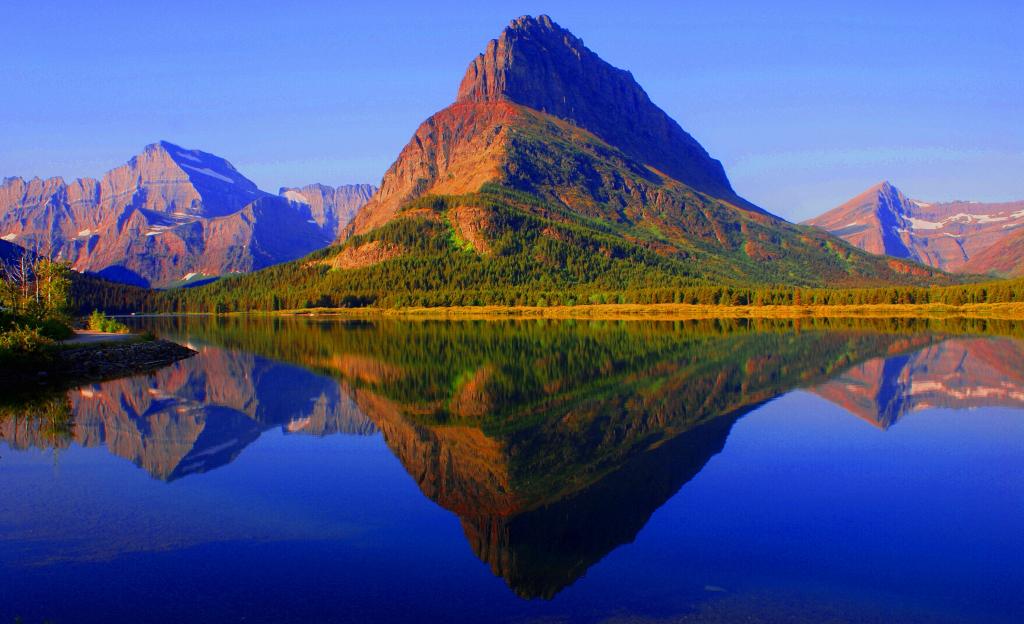 冰川国家公园,反射,山,蒙大拿州,湖,天空,秋天,森林,美国