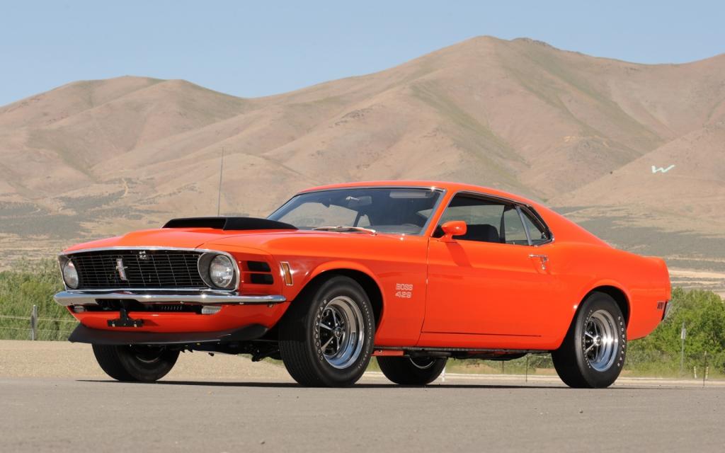 福特,山,肌肉车,1970年,429,老板,前面,野马,橙色,老板,天空,肌肉...