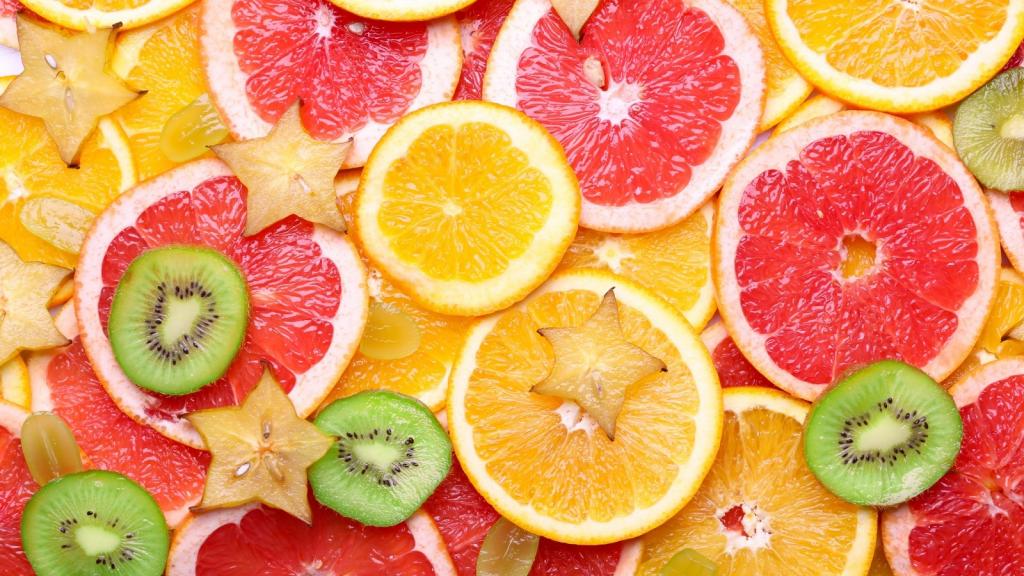 壁纸葡萄柚,葡萄,柑橘,橙,橙,质地,水果,切片,柑橘,杨桃,猕猴桃,葡萄柚,水果