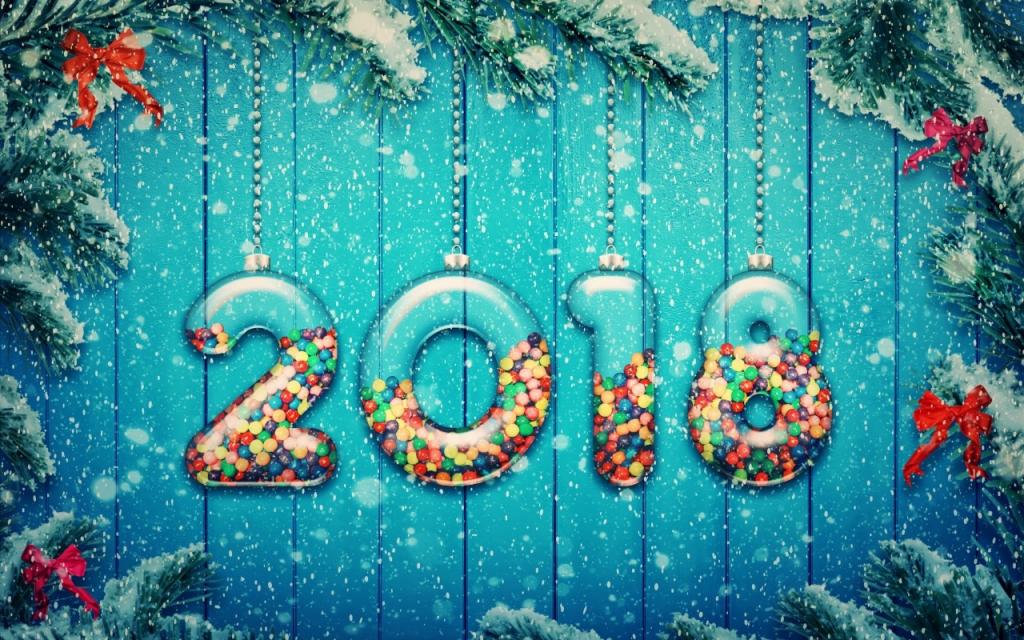 壁纸快乐,新年,雪,雪,装饰,2018年,新年,树,装饰,糖果