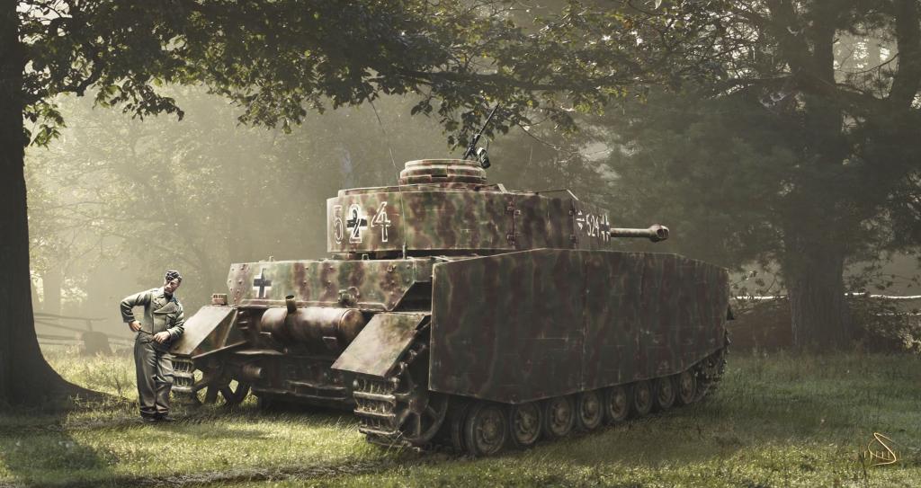 德国,德国人,士兵,Pz-IV,手绘照片,坦克,国防军,森林