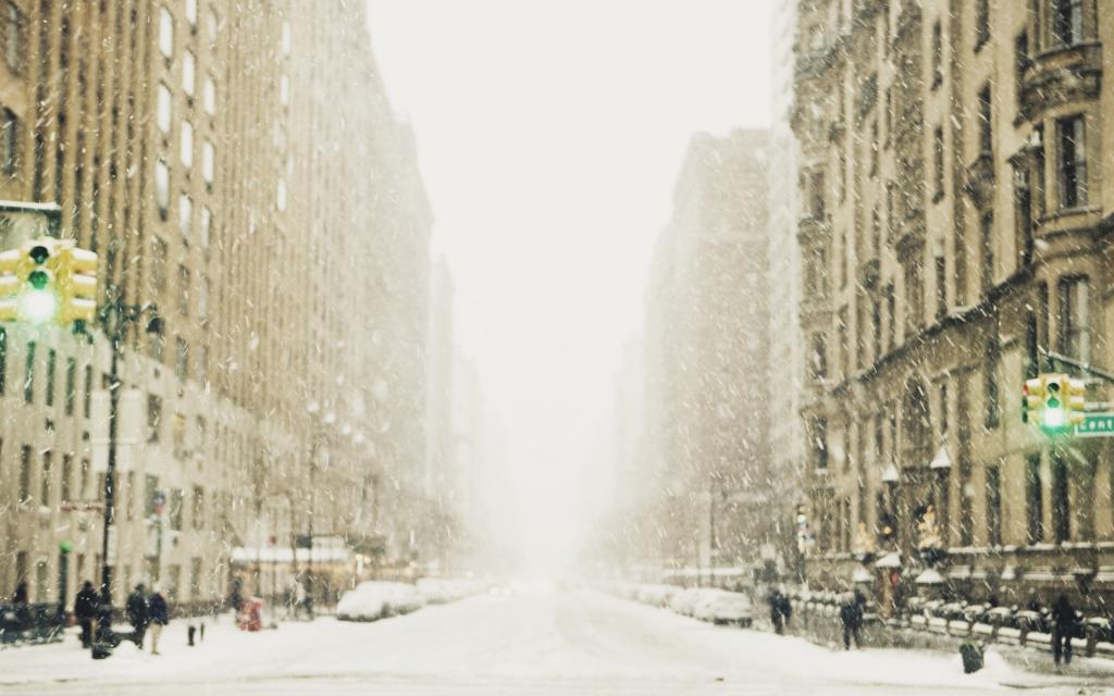 街,大城市,交通灯,雪,冬天,城市