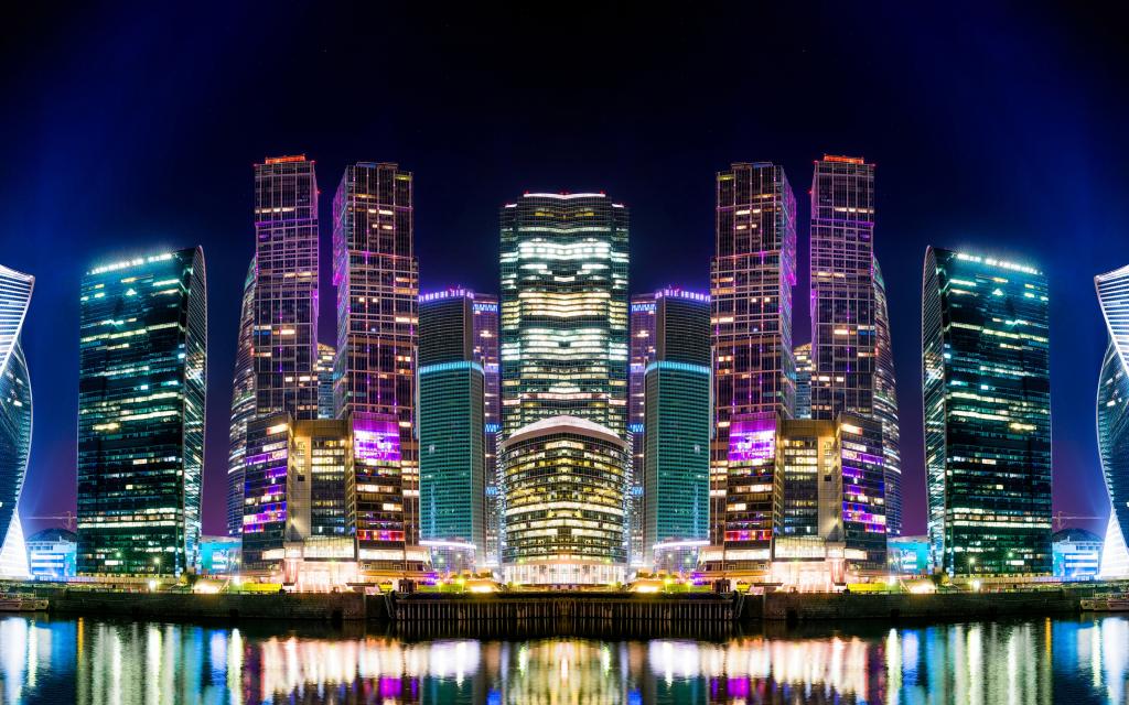 摩天大楼,首页,俄罗斯,首都,灯光,晚上,莫斯科,河