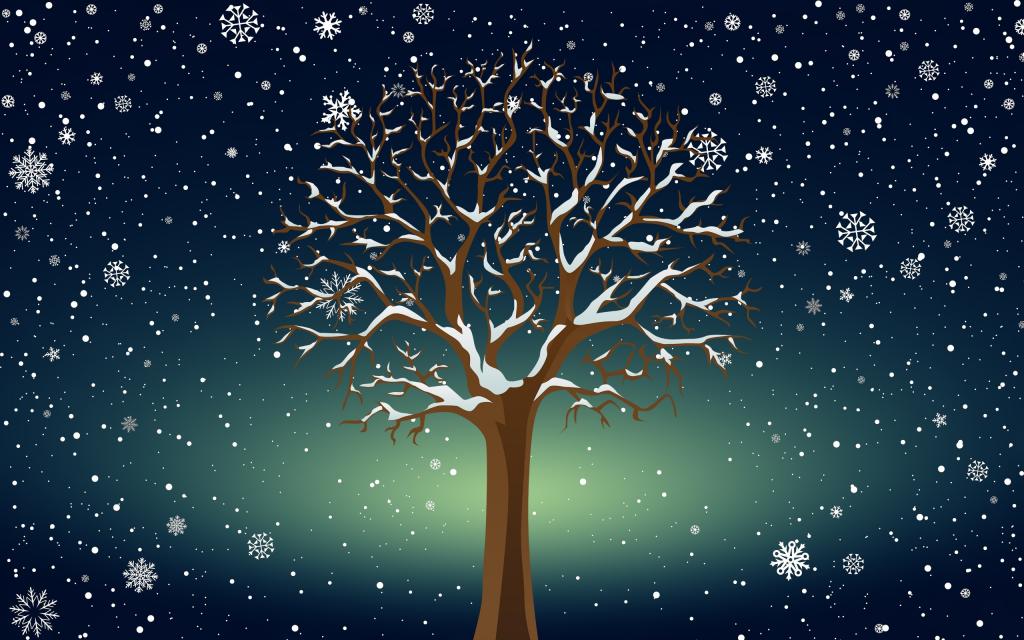 树,背景,极简主义,雪,冬天