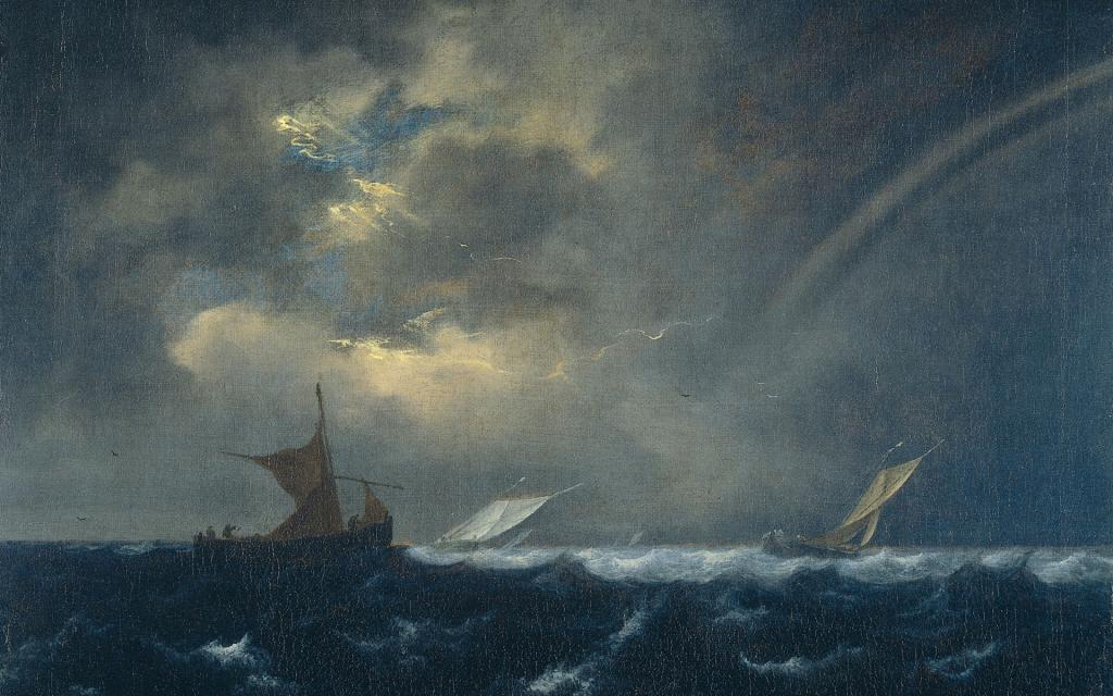 船舶在风雨如磐的大海,海景,雅各布van Ruisdael,油,画布,图片