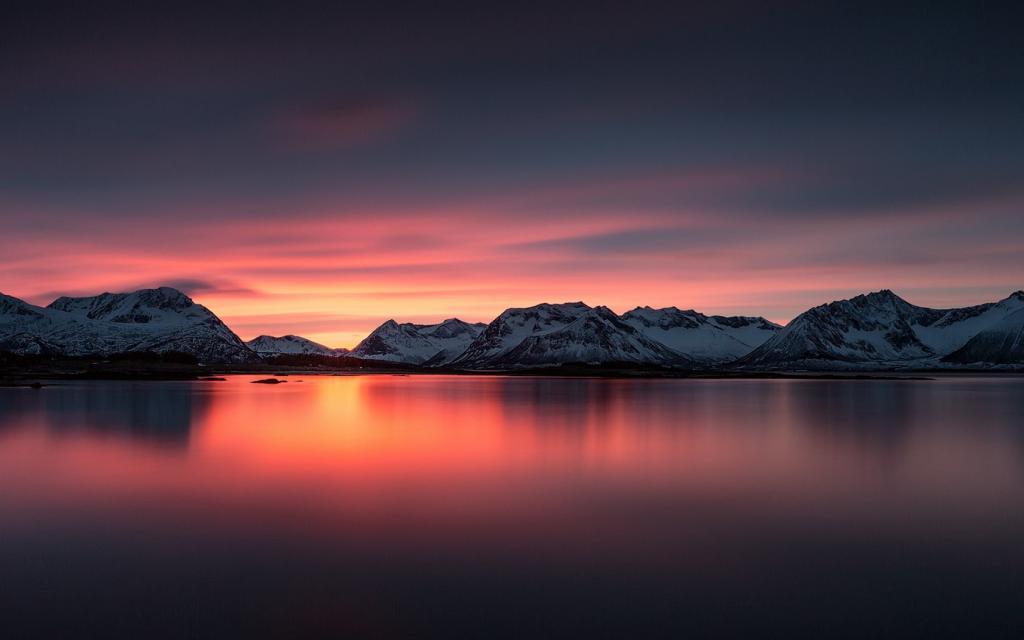 挪威,山,日落,海