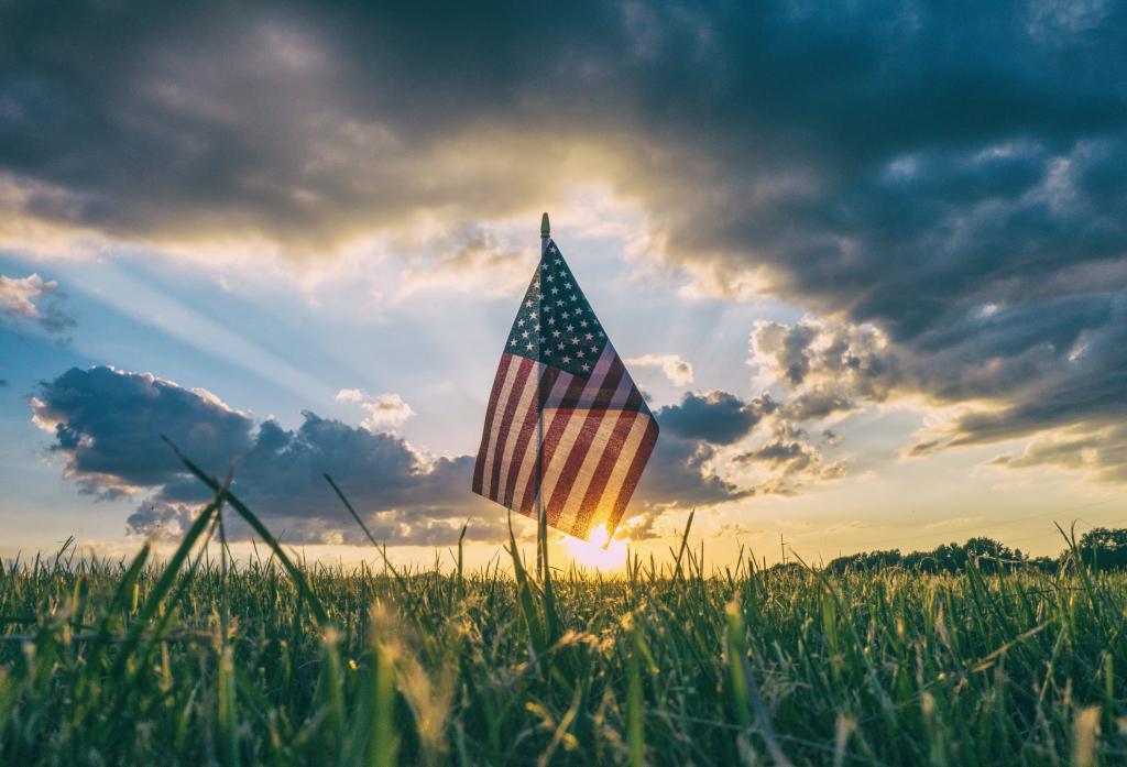 美国国旗的风景摄影在绿色庄稼土地在白天高清壁纸