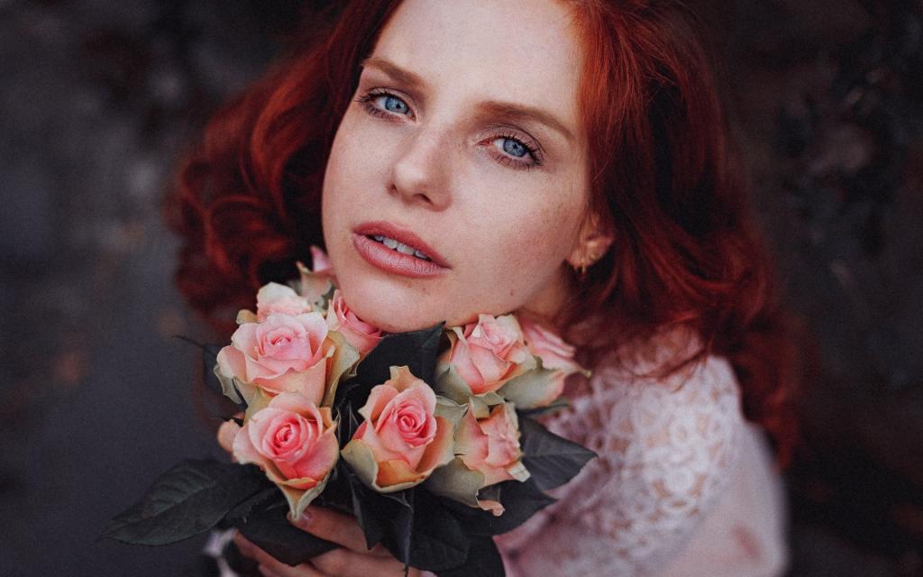 玫瑰,红发,红色,心情,女孩,看看,鲜花