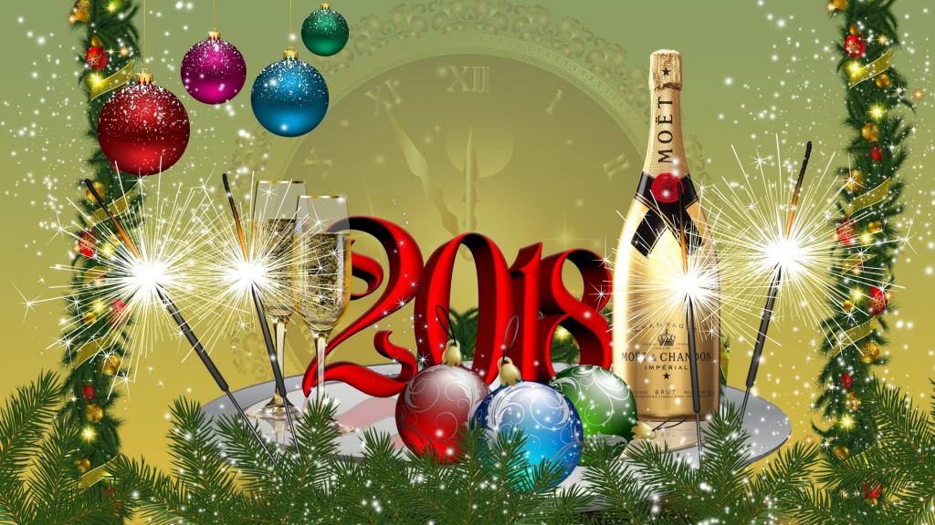 图形,树,新的一年,球,2018年,香槟