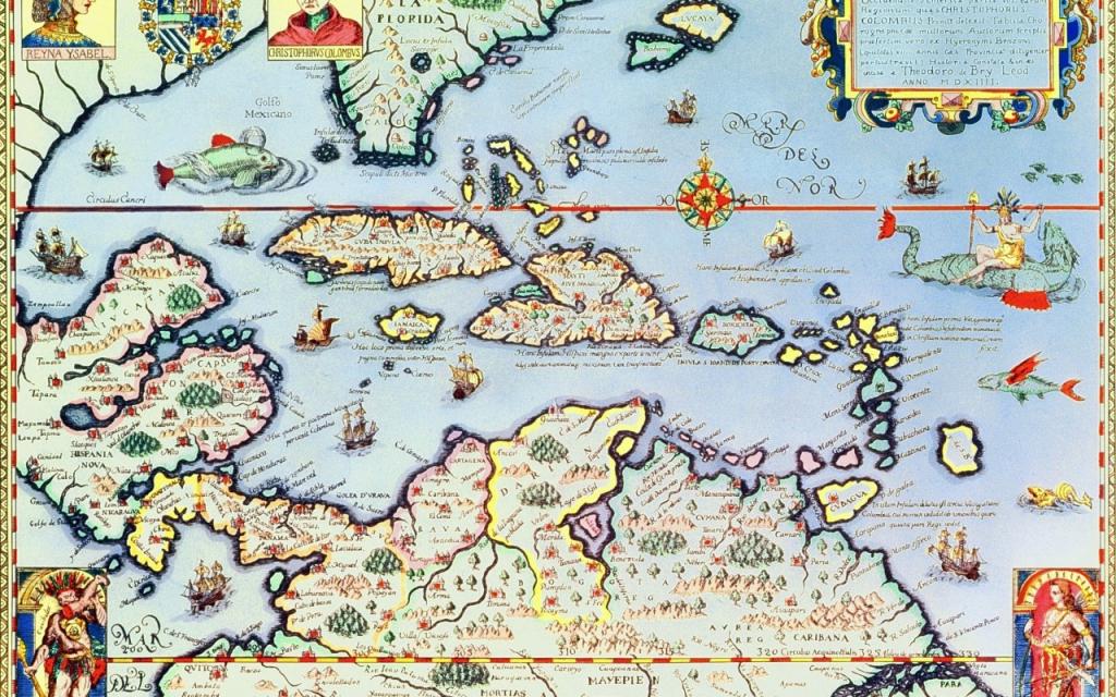 壁纸Theodore de Bry,加勒比群岛和佛罗里达州,地图