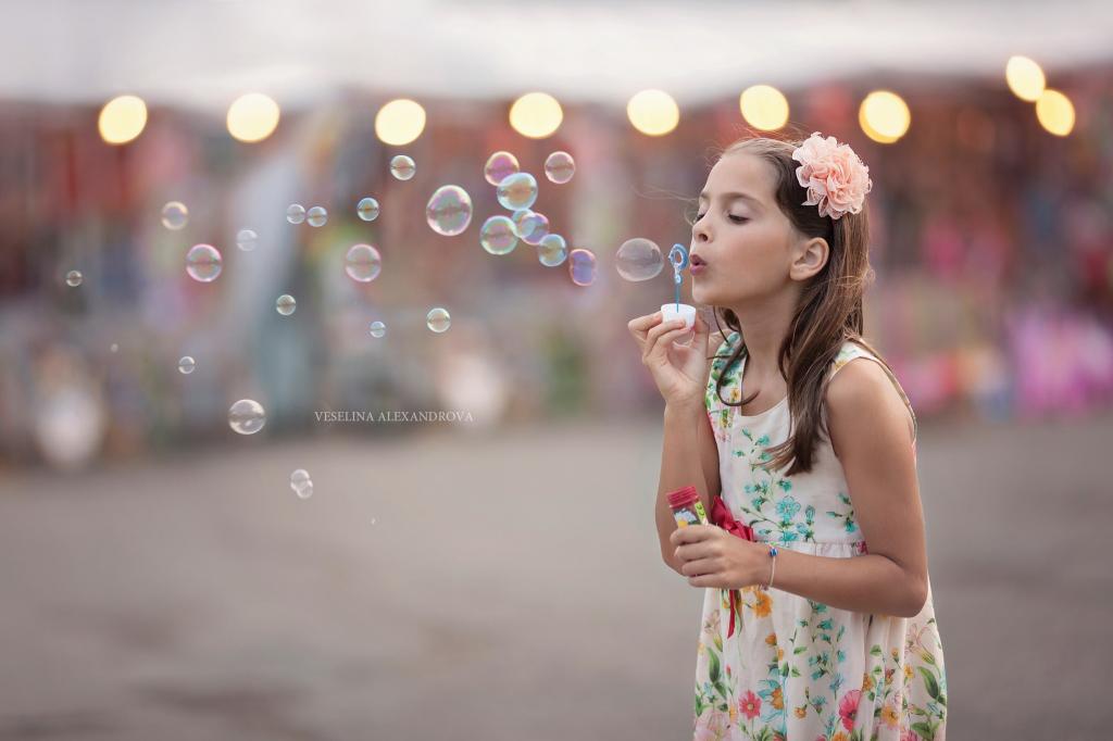 女孩,街头,泡沫