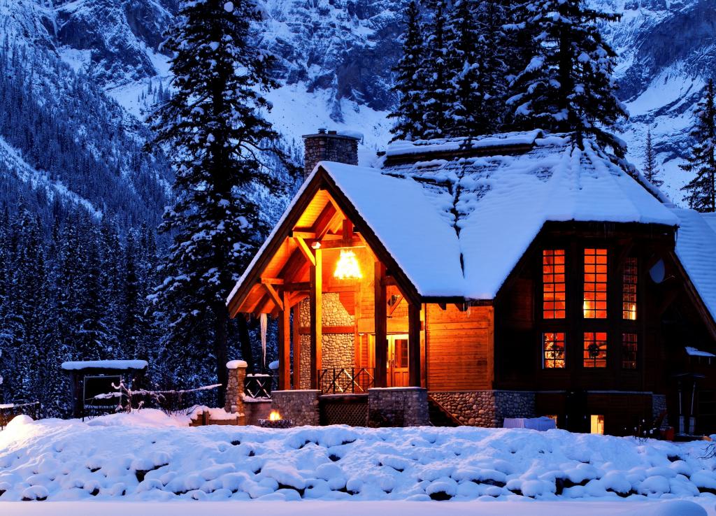 光,雪,山,冬天,自然,树,房子,夜,房子