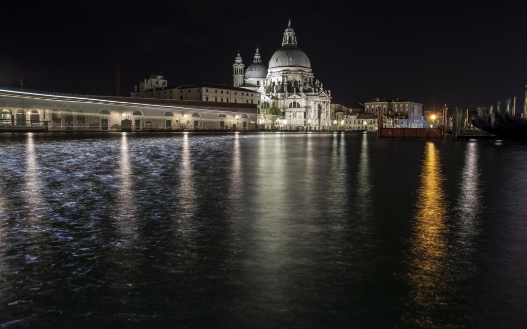 长平底船,威尼斯,意大利,反射,光,城市,海,通道,水,夜,威尼斯,意大利