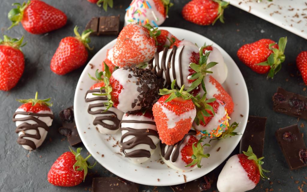 壁纸巧克力,甜点,甜点,甜,浆果,草莓,巧克力覆盖的草莓