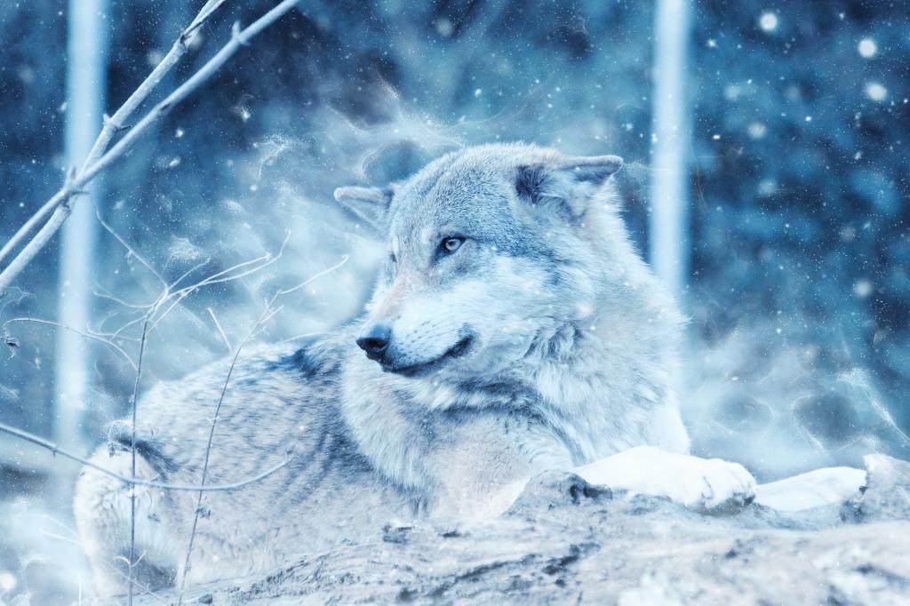 灰色的雪狼的照片高清壁纸