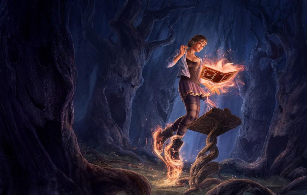 魔术,书,咒语,女孩,森林