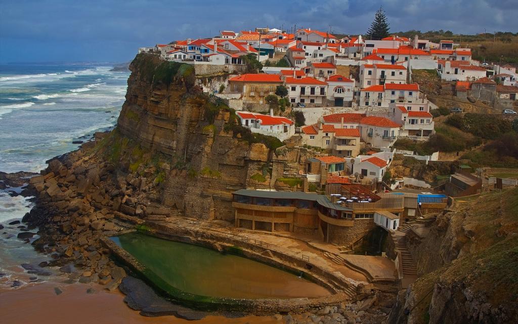 海,岩石,里斯本,家,葡萄牙,Azenhas do Mar