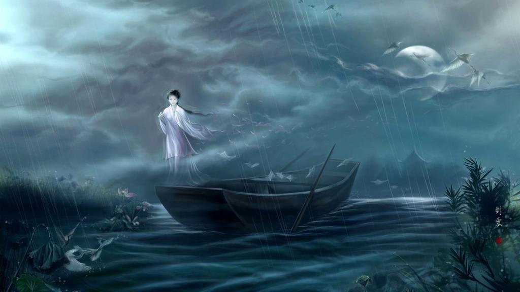 船,艺术,雾,起重机,雨,月亮,房子,女孩,夜晚,精神,河,日本