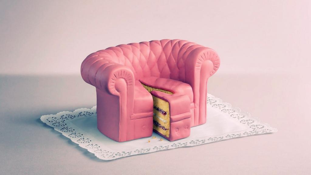 蛋糕,餐巾,沙发,蛋糕,一块,粉红色