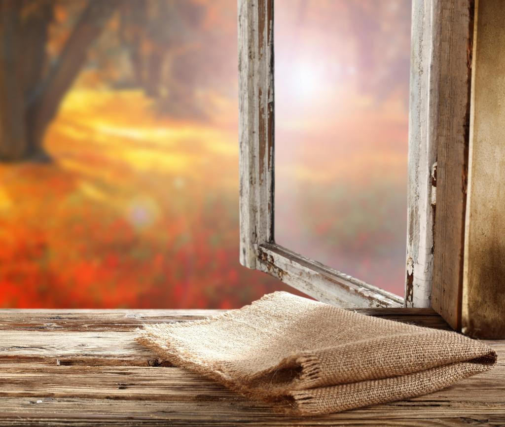 秋天,麻布,窗台,窗口