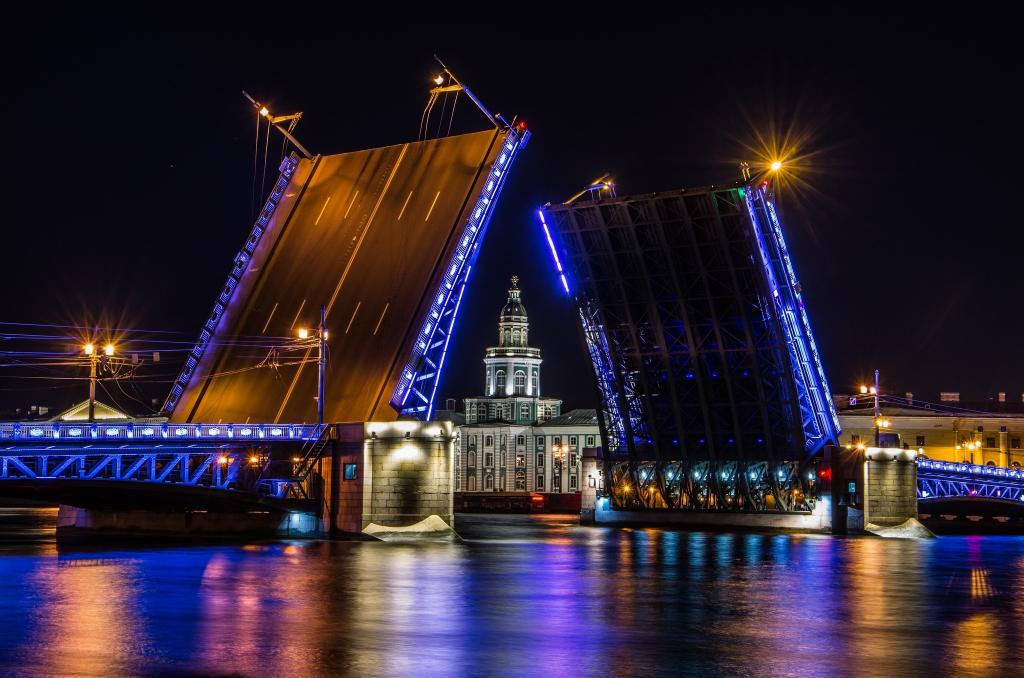 灯,晚上,圣彼得堡,桥,圣彼得堡