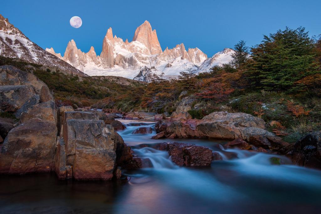 阿根廷,巴塔哥尼亚,山脉,南美,月亮,夜晚,溪流,高峰,河流,安第斯山脉