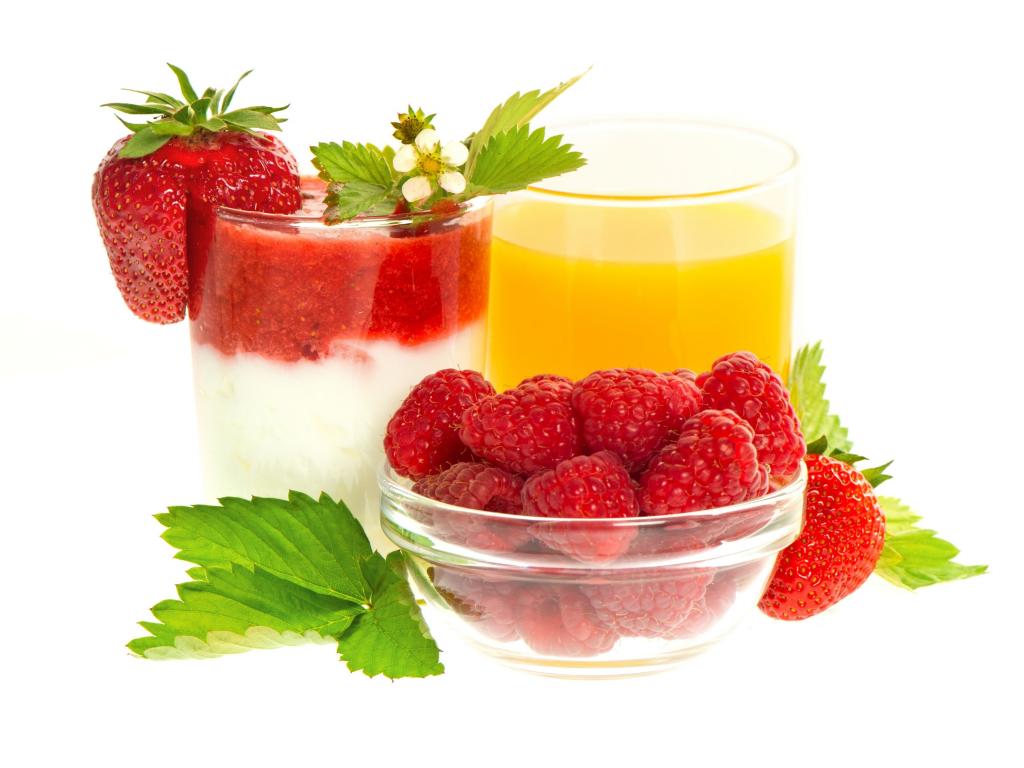 浆果,果汁,甜点,草莓,覆盆子
