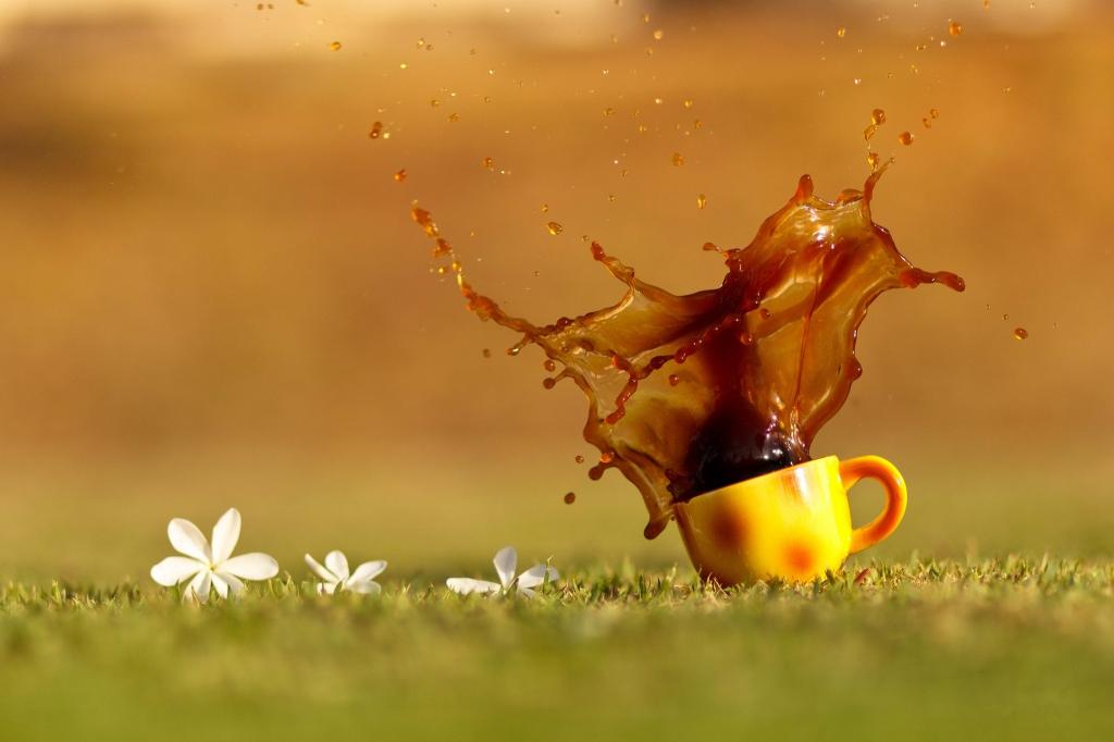 花,茶,杯,喝,咖啡,喷,草,橙,滴