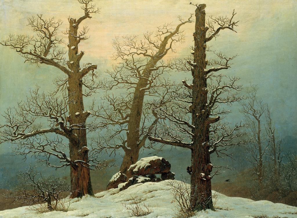 景观,在雪地里的支石墓,冬天,树木,卡斯帕大卫·弗里德里希,图片,石头