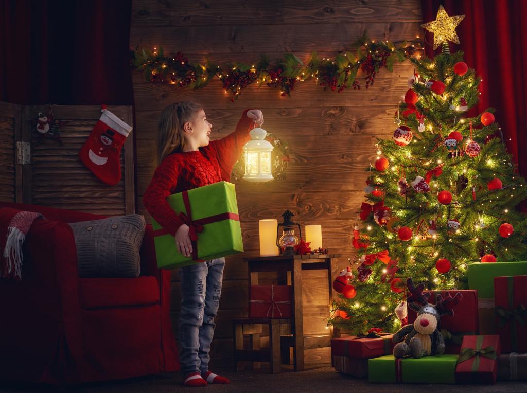 女孩,花环,礼品,装饰,玩具,2018年,圣诞节,晚上,新年,喜悦,灯笼