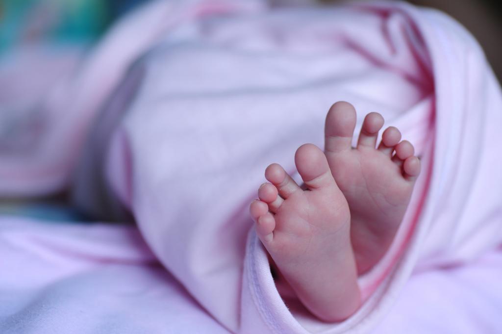 婴儿的脚的选择性焦点照片包裹与桃红色毯子HD墙纸