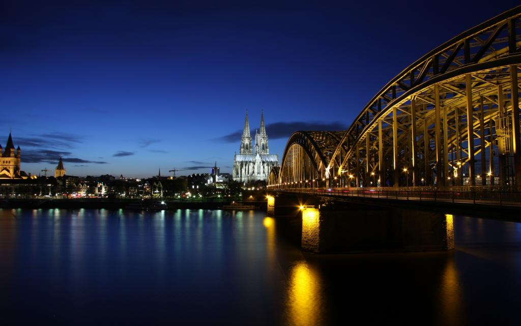 背光,桥,德国,反射,德国,建筑,晚上,建筑,科隆,科隆,莱茵河,科隆,河
