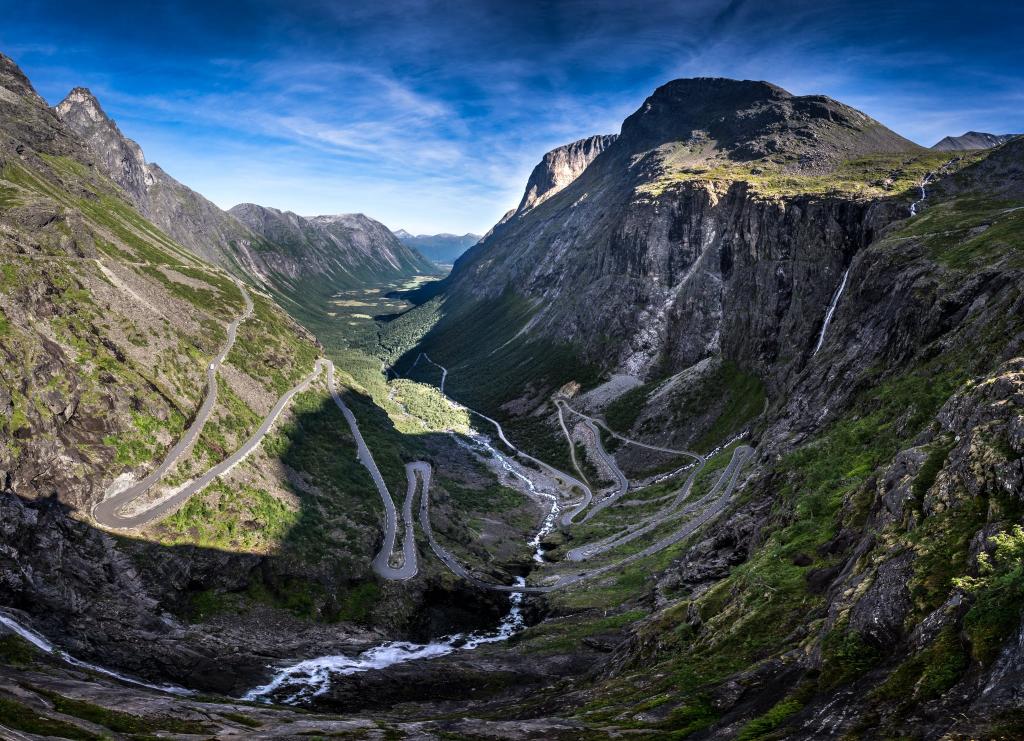 摄影的绿色和灰色的高山,在蓝天下白天,rauma,挪威高清壁纸