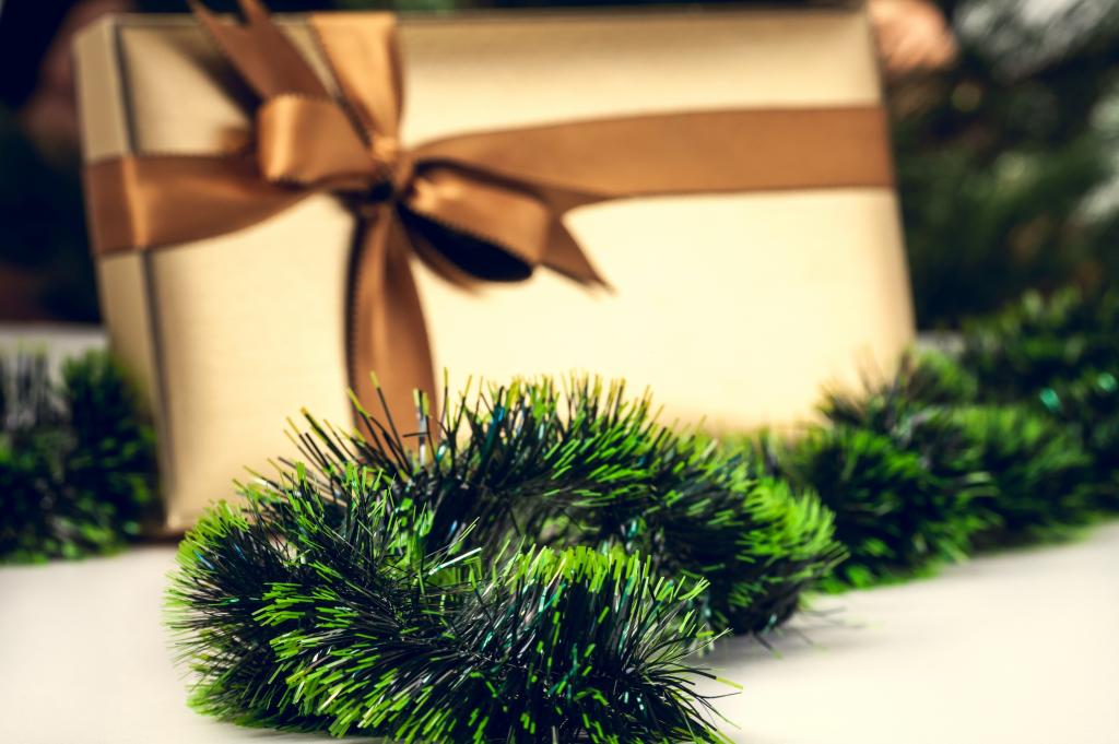 新年,绿色,盒子,礼物,金属丝,雨,弓,丝带,圣诞节,风景