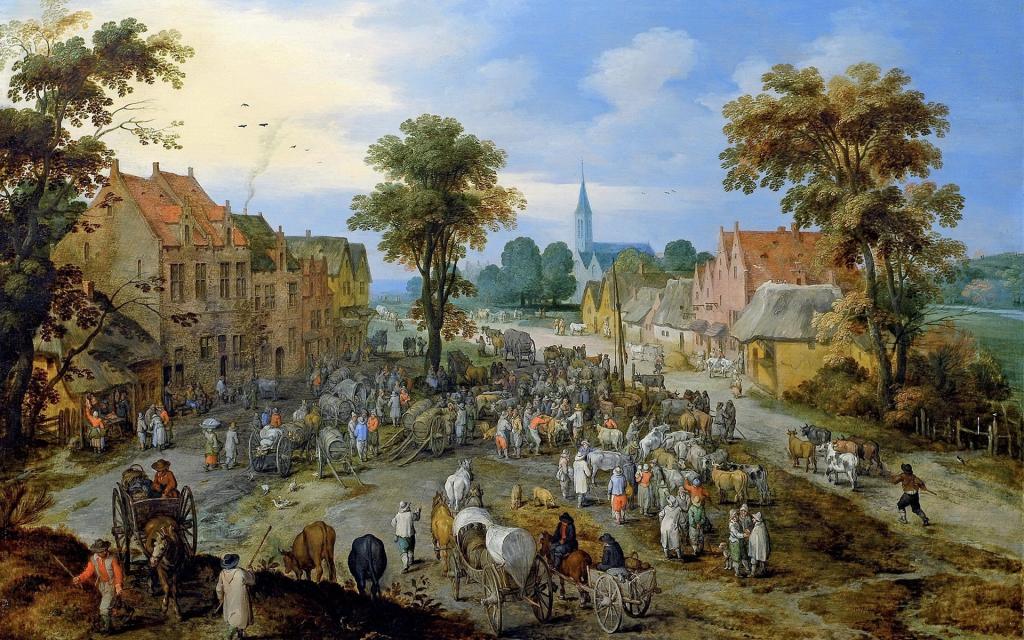景观,Jan Brueghel长老,年轻的Jan Brueghel,家乡,牛市场,...  - 