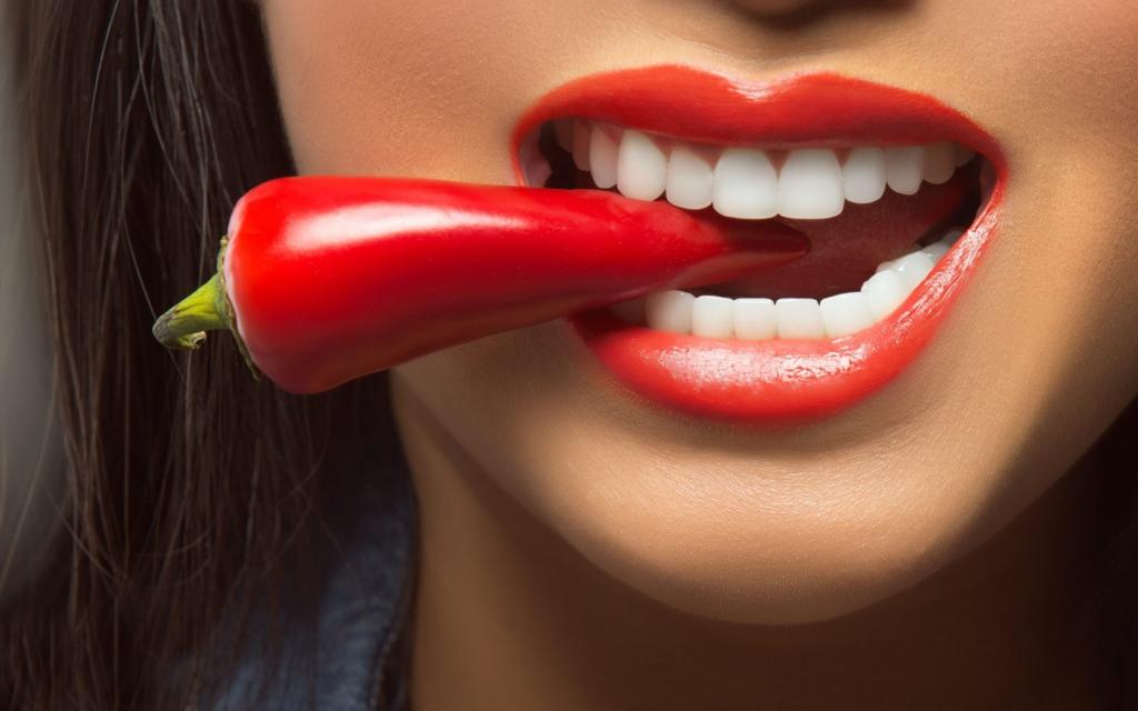 嘴唇,牙齿,红辣椒,辣椒