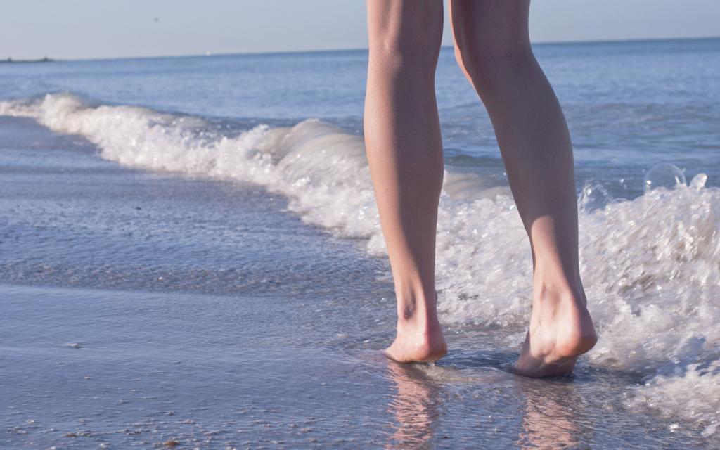 脚,波浪,水,沙子,海,女孩
