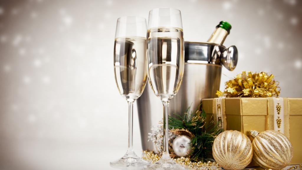 壁纸球,新年,假期,礼物,玩具,眼镜,黄金,圣诞节,香槟