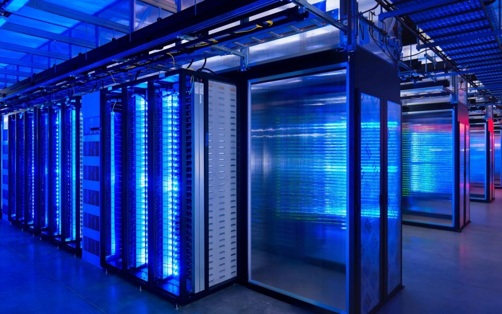 背光,电脑,数据中心,服务器,服务器,蓝色,霓虹灯