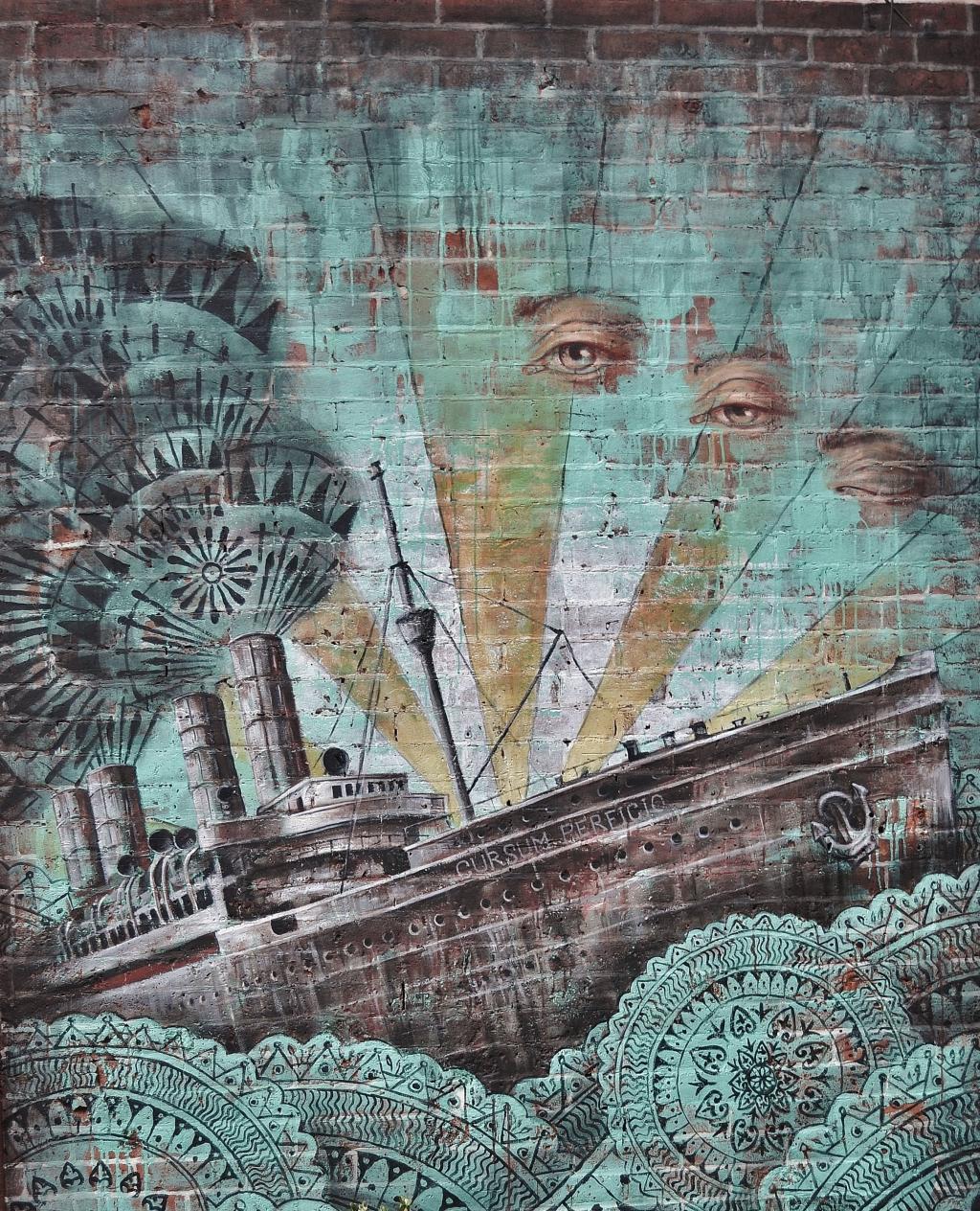 深青色和棕色曼荼罗和棕色泰坦尼克号街头艺术涂鸦高清壁纸