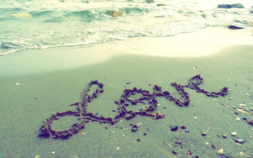 波,爱,题词,爱,沙滩,沙子