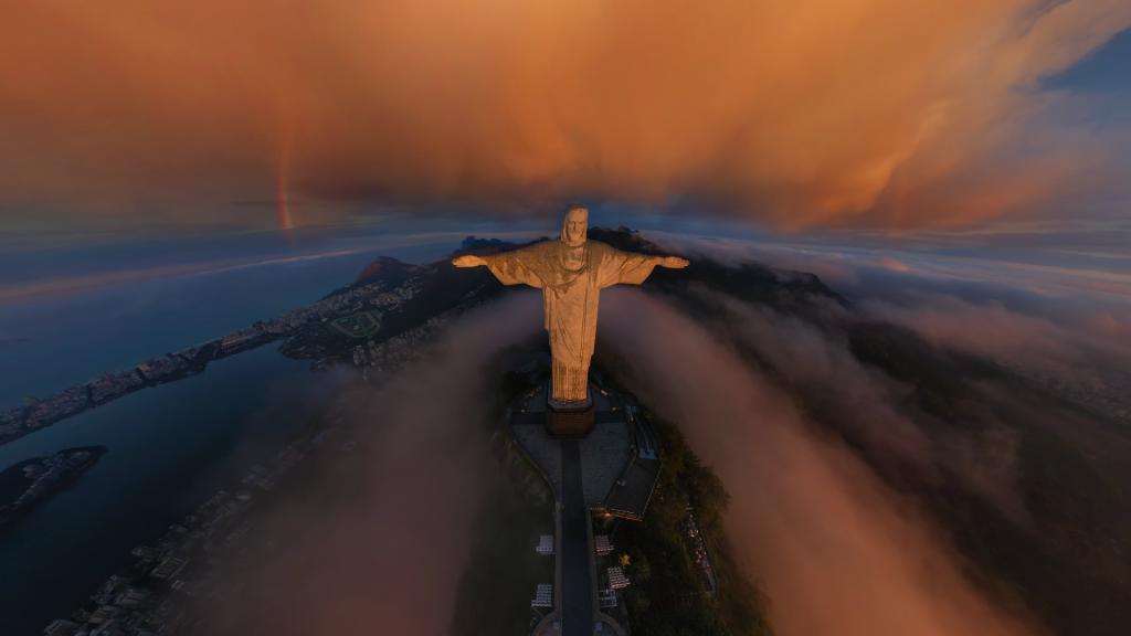 基督的雕像救世主,彩虹,里约热内卢,城市,日出,克里斯托Redentor,...