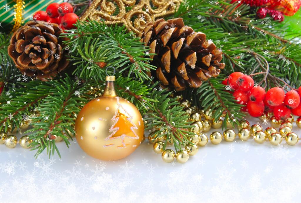 新年,分支,珠子,圣诞节,黄金,玩具,颠簸,球,雪花,树,圣诞节,新年,冬青树,...