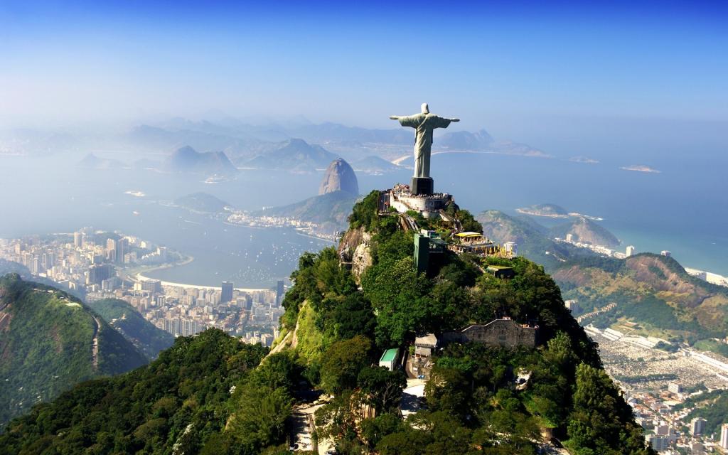 巴西,山,雕像,云,耶稣基督,救世主,城市