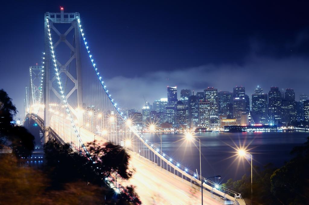 加州,加利福尼亚州,旧金山,晚上,旧金山,夜晚,海湾大桥
