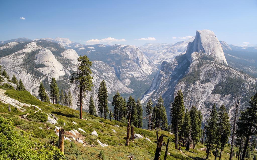优胜美地山谷,斜坡,山脉,加州,树木,内华达山脉,岩石,优胜美地国家公园,冰川点