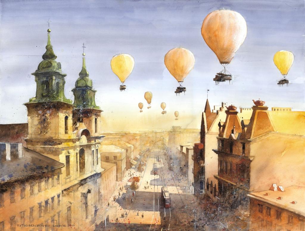 艺术,家,人,城市,Tytus Brzozowski,图,铁轨,气球