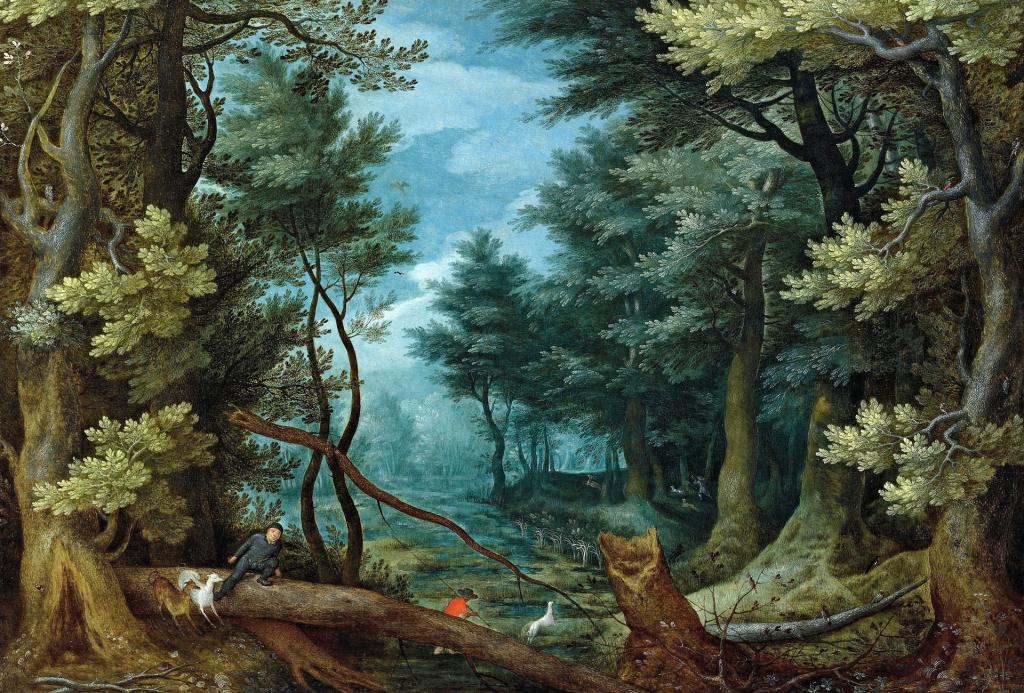 图片,Jan Brueghel老人,与鹿狩猎森林景观
