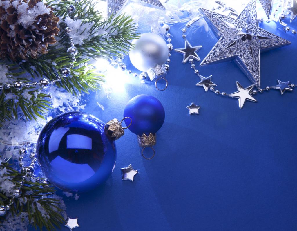 蓝色,新年,玩具,新年,圣诞节,蓝色背景,分支机构,星星,球,银,圣诞节,颠簸,...